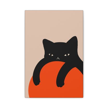 Black Cat on Ball Matte Canvas Wall Art | Cute Cat Decor for Cat Lovers