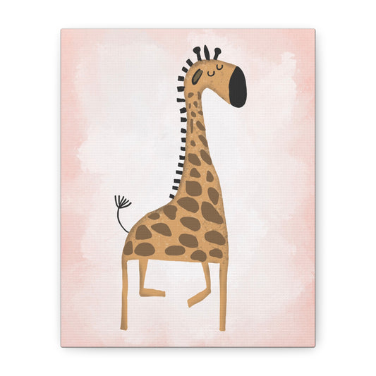 Decorative Giraffe Pink Wall Art Canvas - Playful Nursery Decor