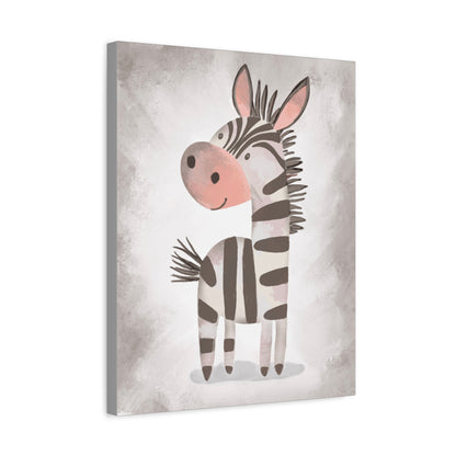 Whimsical Zebra Grey Canvas Wall Art - Cute Animal Decor for Boys Rooms