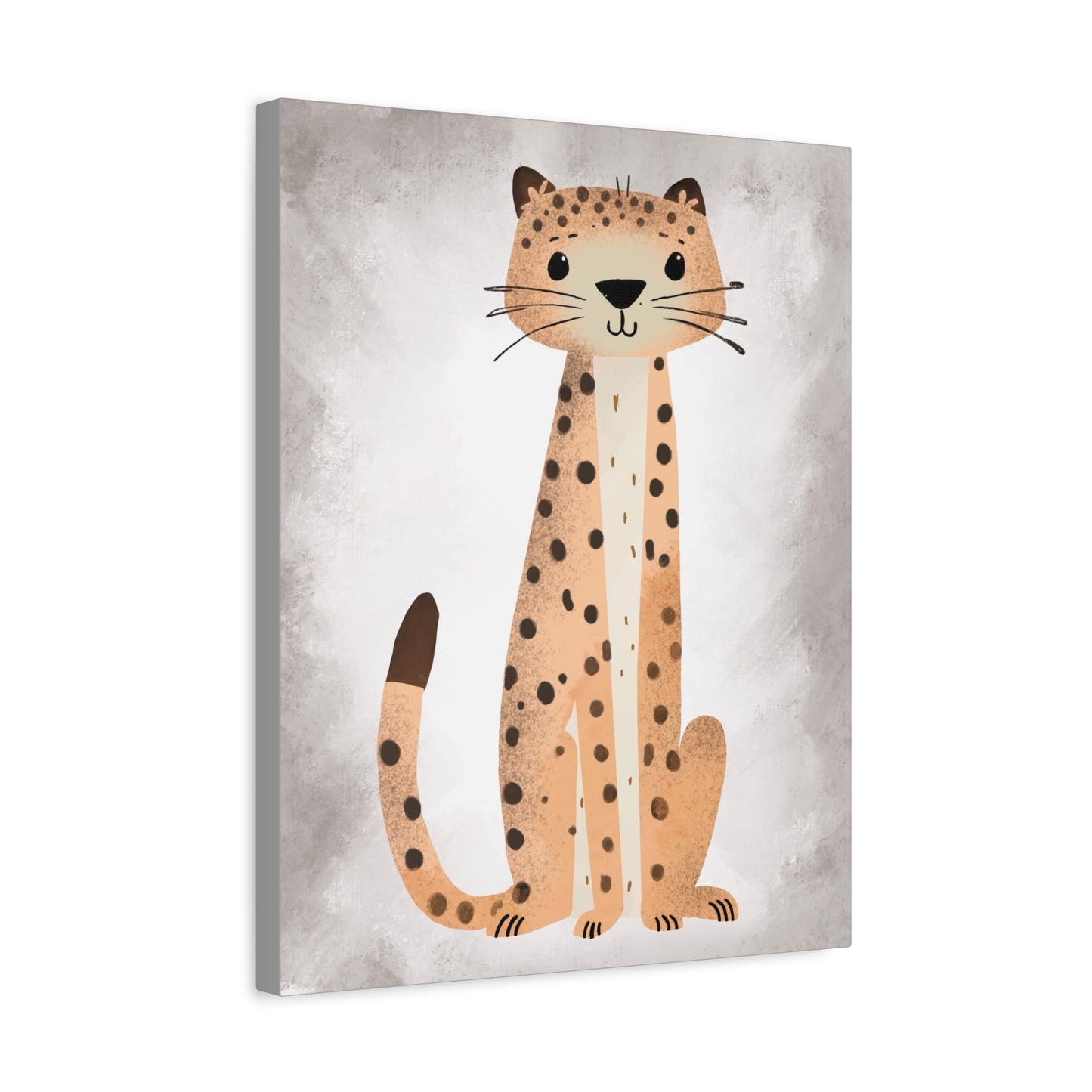 Whimsical Cheetah Grey Canvas Print - Cute Animal Wall Art for Kids' Room