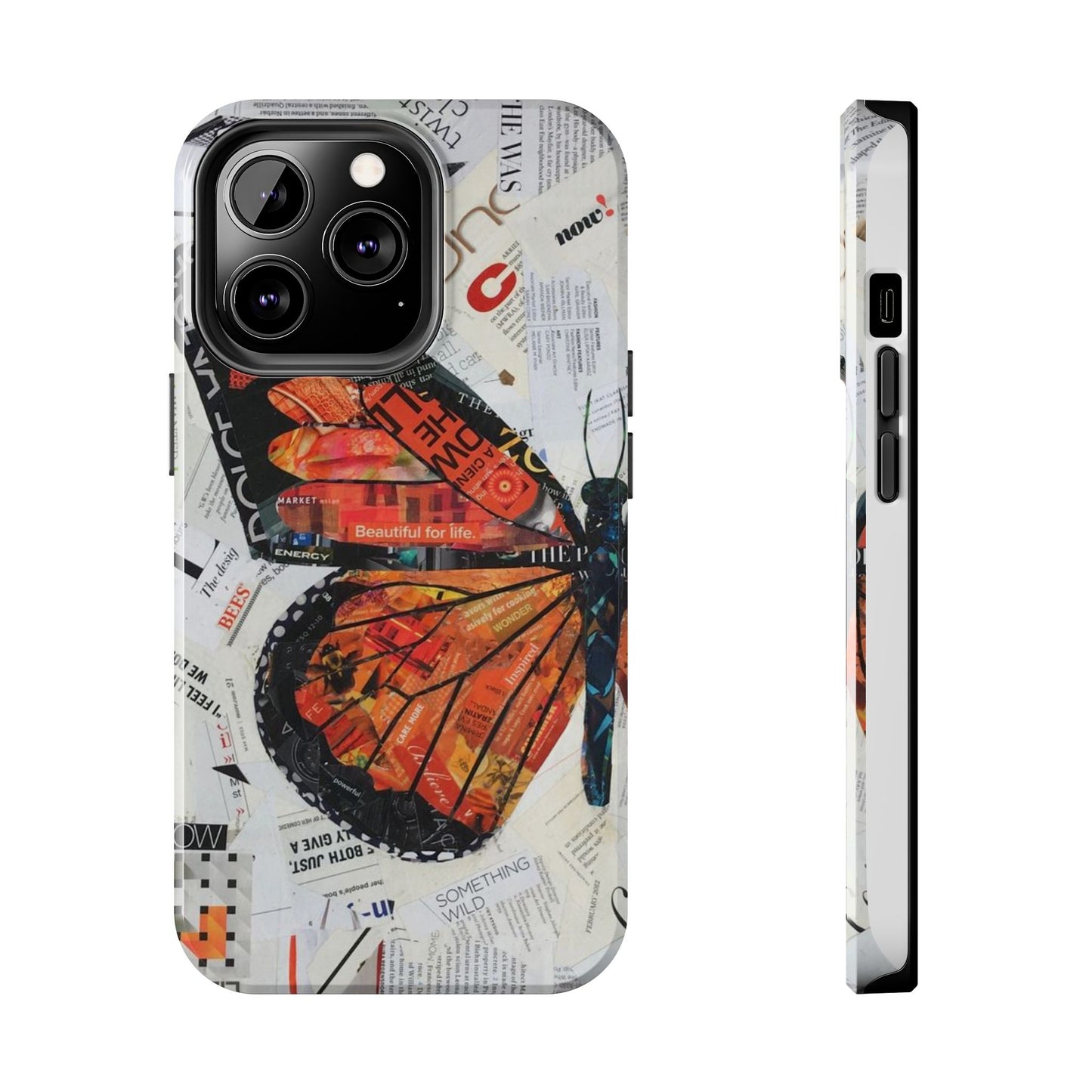 Paper collage butterfly phone case