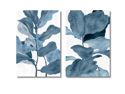 Botanical Wall Art Canvas - Blue Leaf Design for Modern Decor