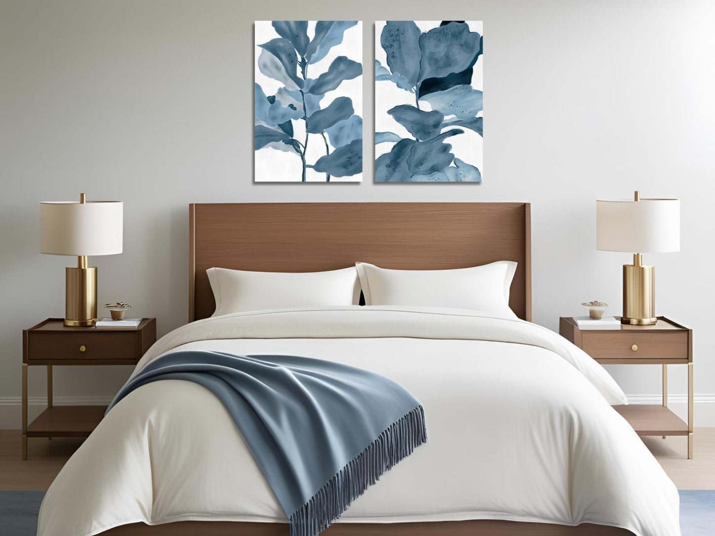 Botanical Wall Art Canvas - Blue Leaf Design for Modern Decor