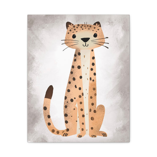 Whimsical Cheetah Grey Canvas Print - Cute Animal Wall Art for Kids' Room