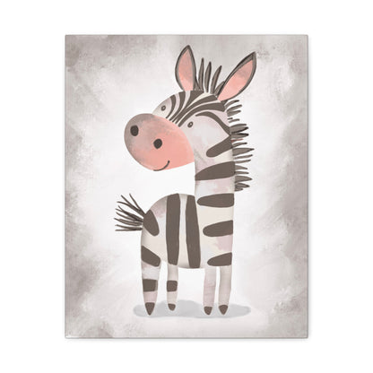 Whimsical Zebra Grey Canvas Wall Art - Cute Animal Decor for Boys Rooms