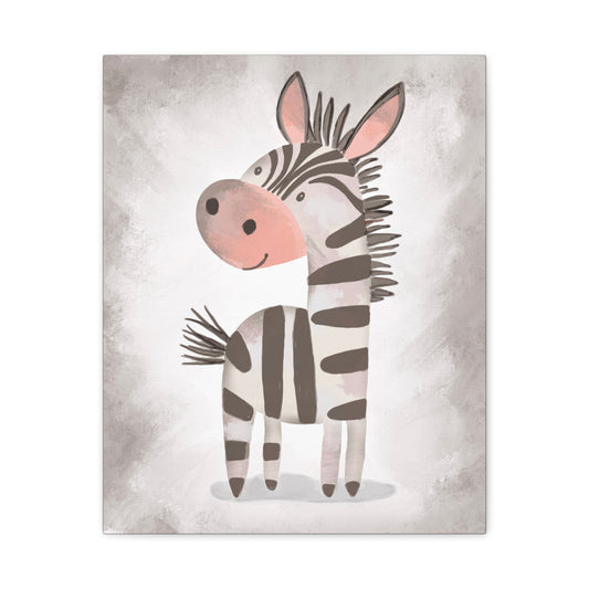 Whimsical Zebra Grey Canvas Wall Art - Cute Animal Decor for Boys Rooms