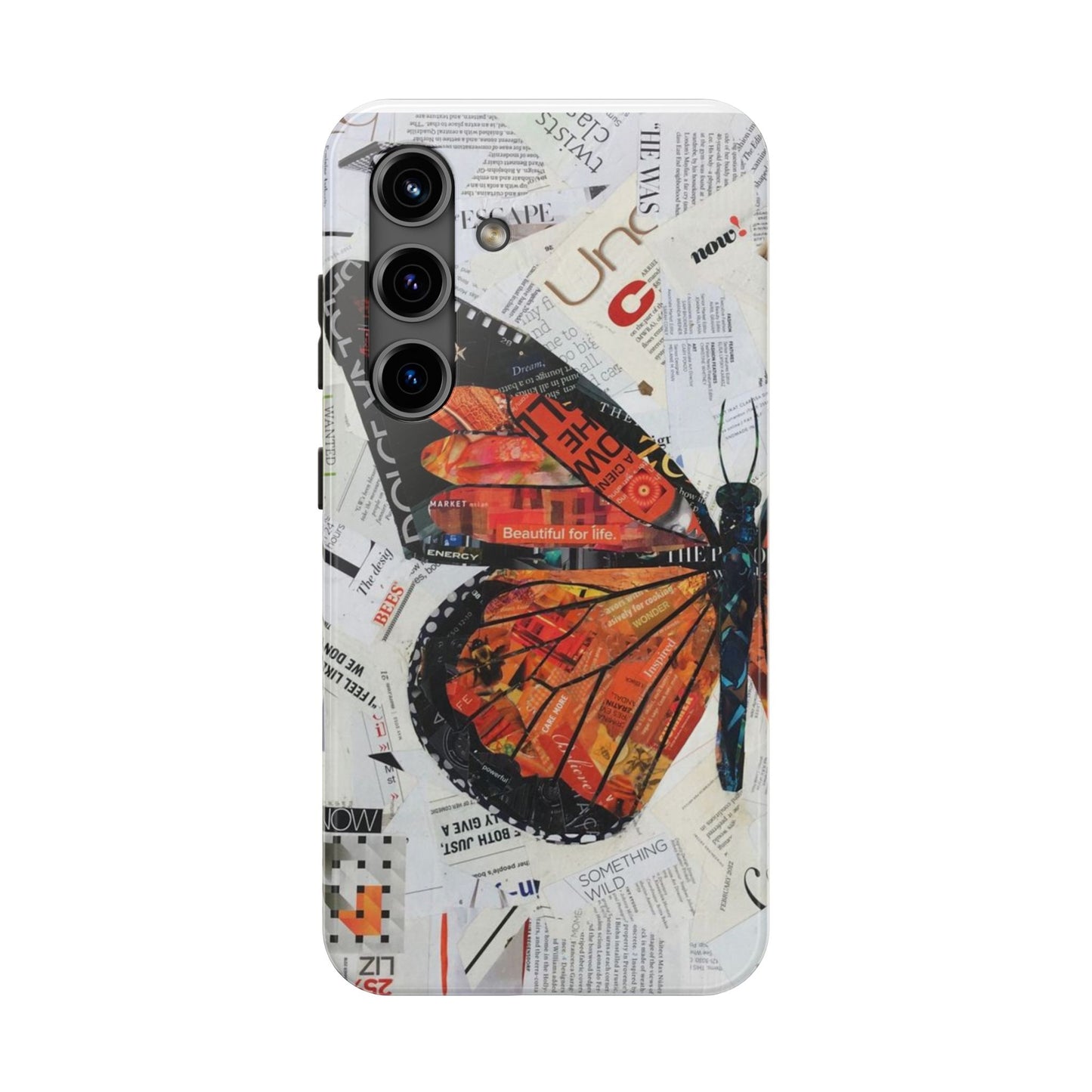 Paper collage butterfly phone case