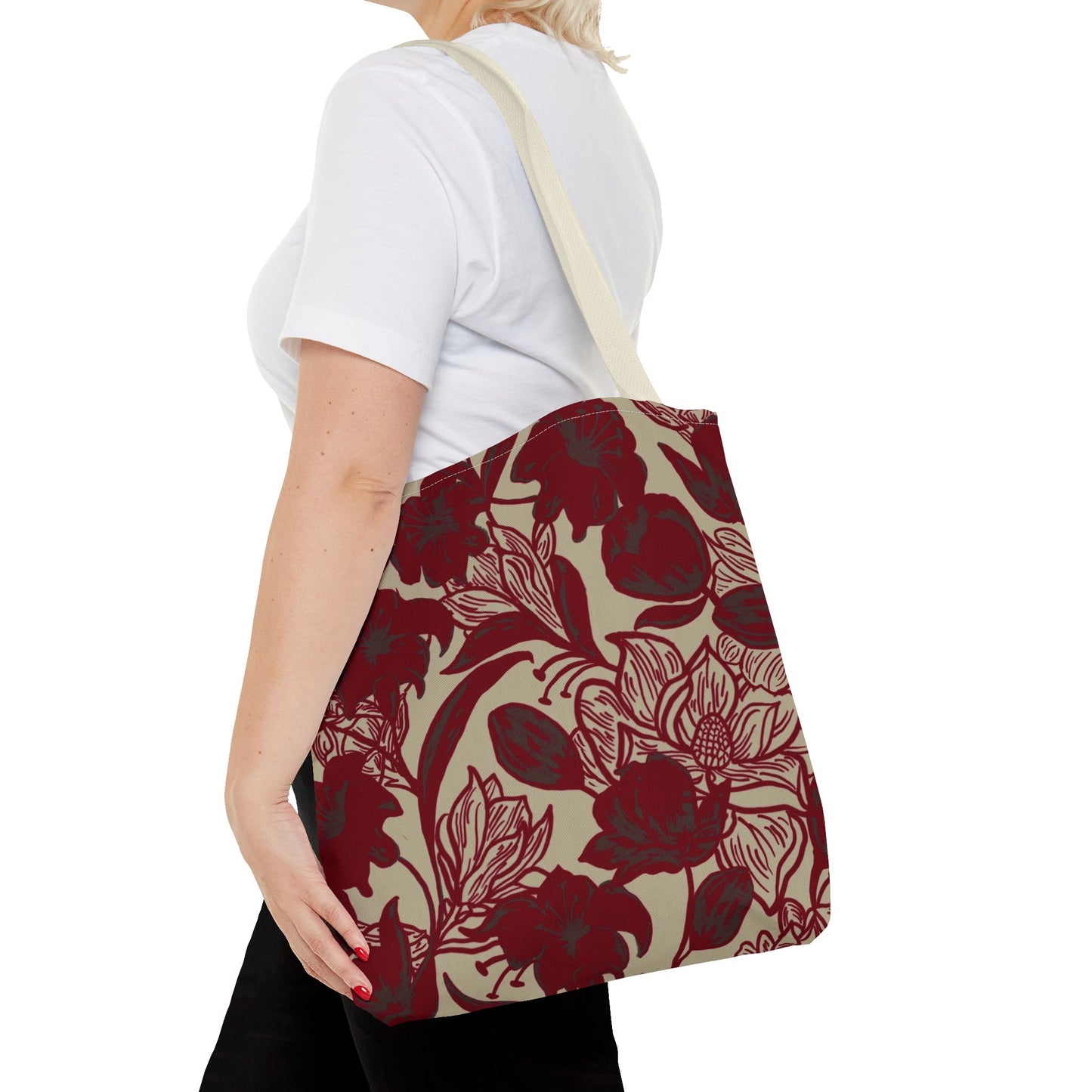 Red printed floral ladies Tote Bag