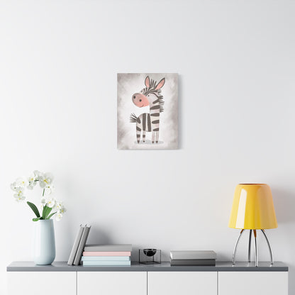 Whimsical Zebra Grey Canvas Wall Art - Cute Animal Decor for Boys Rooms