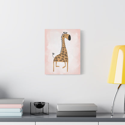 Decorative Giraffe Pink Wall Art Canvas - Playful Nursery Decor